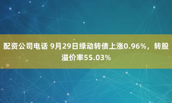配资公司电话 9月29日绿动转债上涨0.96%，转股溢价率55.03%